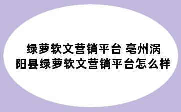 绿萝软文营销平台 亳州涡阳县绿萝软文营销平台怎么样